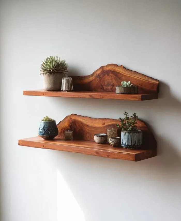 Live Edge Floating Shelf – Rustic Solid Wood Wall Display