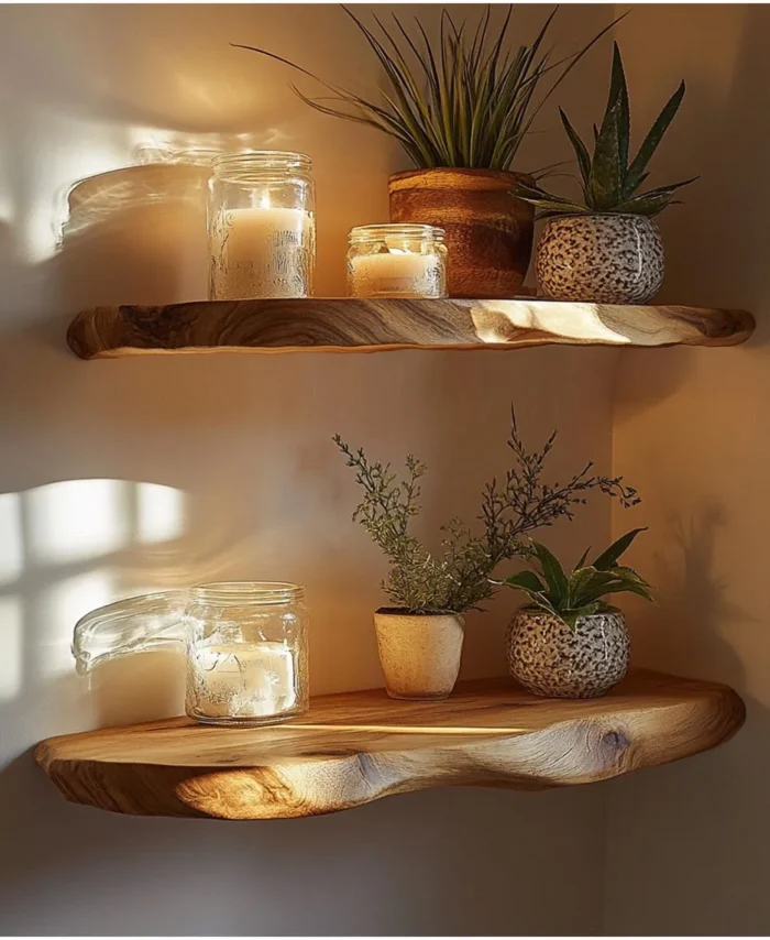 Custom Corner Floating Shelf – Handmade Walnut Live Edge