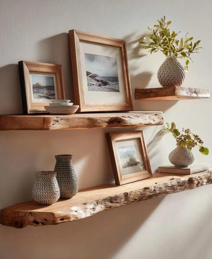 Live Edge Wood Wall Shelves – Solid Oak/Walnut Rustic Handmade