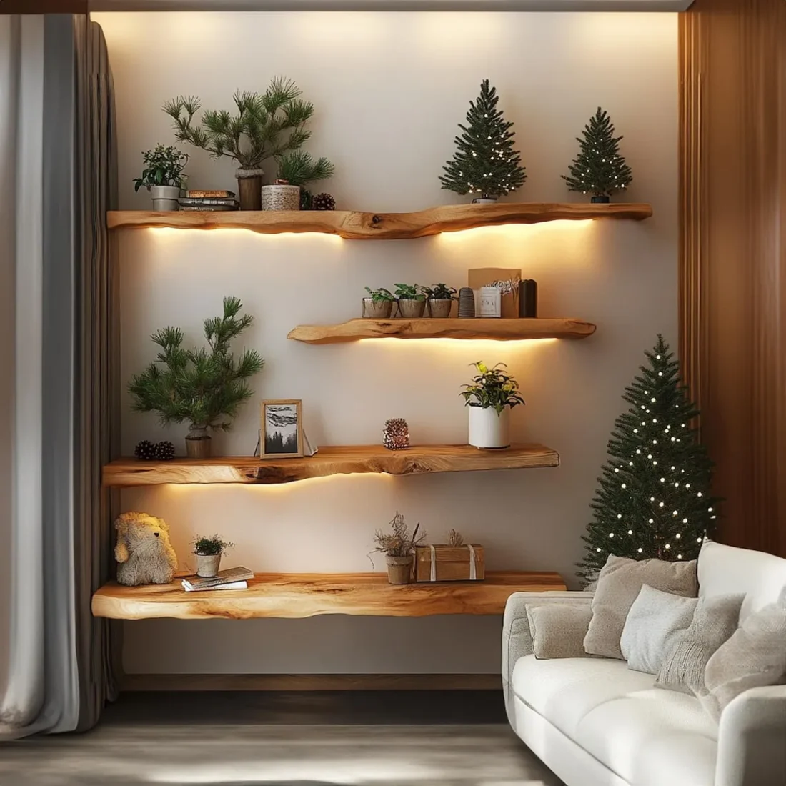Corner Floating Wall Shelves – Live Edge Solid Wood Christmas Gift
