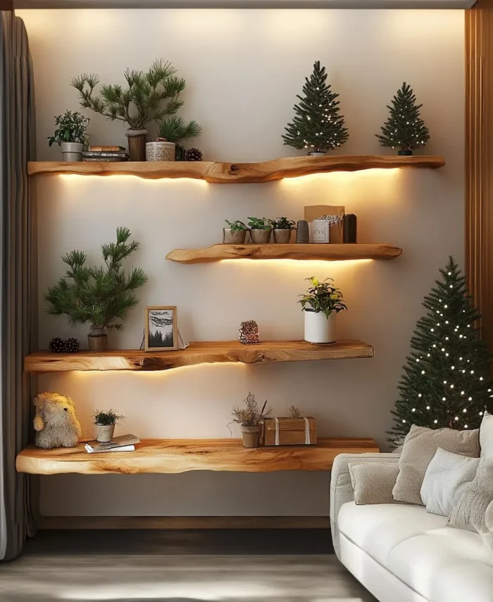Corner Floating Wall Shelves – Live Edge Solid Wood Christmas Gift