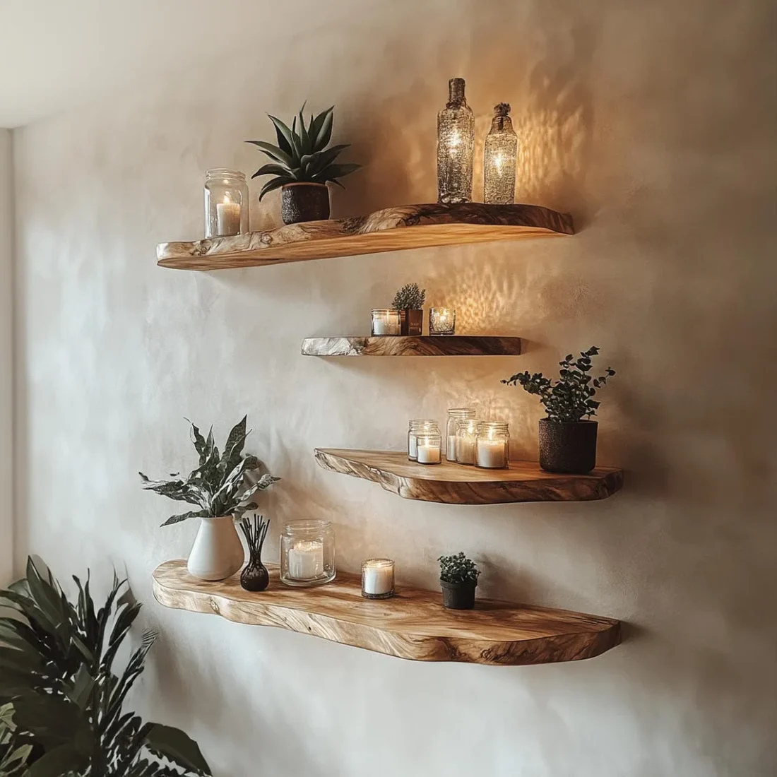Corner Floating Shelves – Rustic Solid Wood Housewarming Decor