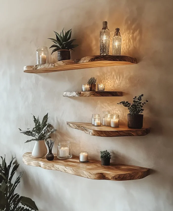 Corner Floating Shelves – Rustic Solid Wood Housewarming Decor
