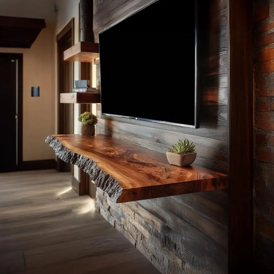 Walnut Live Edge Monitor Stand – Rustic Wooden TV Console Shelf