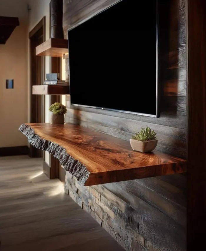 Walnut Live Edge Monitor Stand – Rustic Wooden TV Console Shelf